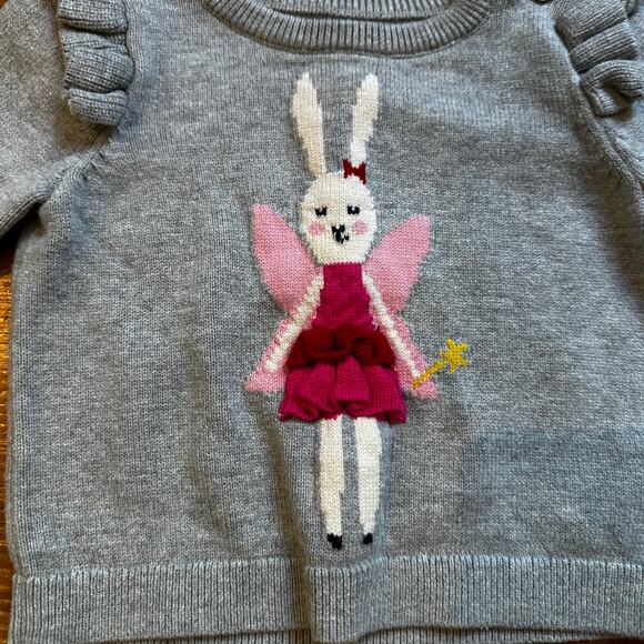 Gap gray pink bunny fairy knit ruffle crew sweater SIZE 6-12M - Picture 2 of 4